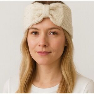 Claire's Women's Embellished Head-wrap, Ivory, One size Bow Pearls Winter Holida
